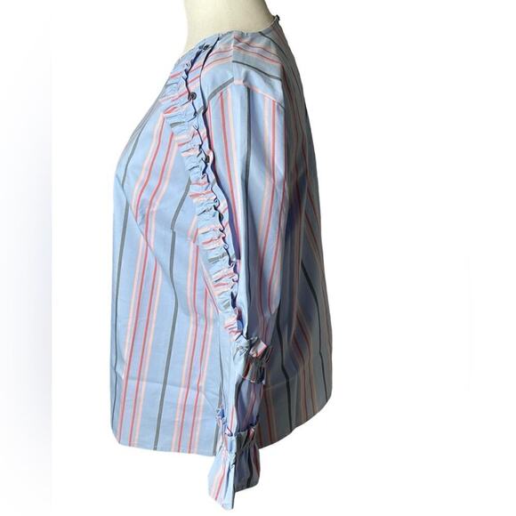 Halogen Striped Ruffled Blouse Bell Sleeves Cotton Size Small - Picture 4 of 14